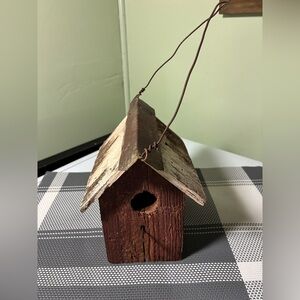 Rustic old Wooden Birdhouse with Hanging Wire - Brown and Cream